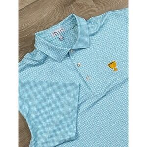 Peter Millar Summer Comfort Mens Large Gingham Golf Polo Shirt Large Blue Trophy